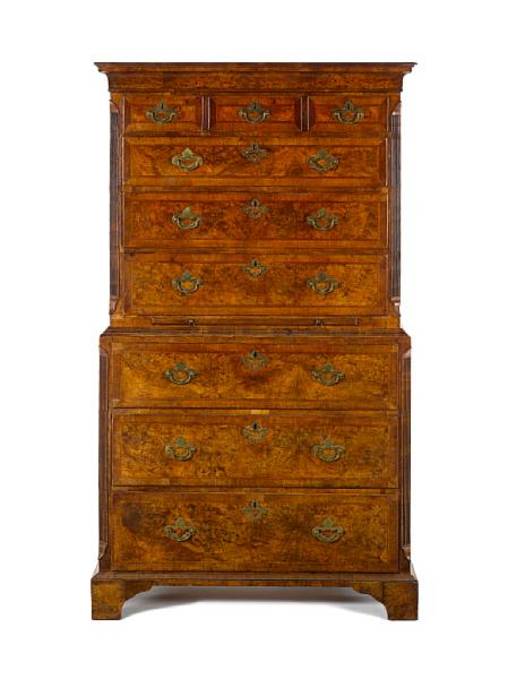 A George I Walnut Crossbanded and Featherbanded Chest on Chest
